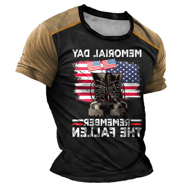 Men's Vintage Memorial Day Chic Boots American Flag Print Daily Short Sleeve Crew Neck T-shirt