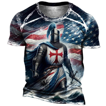 Men's Vintage American Flag Chic Knights Templar Print Short Sleeve Round Neck T-shirt