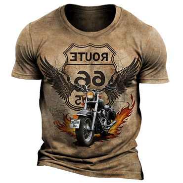 Men's Vintage Route 66 Chic Motorcycle Road Trip Print Short Sleeve Crew Neck T-shirt