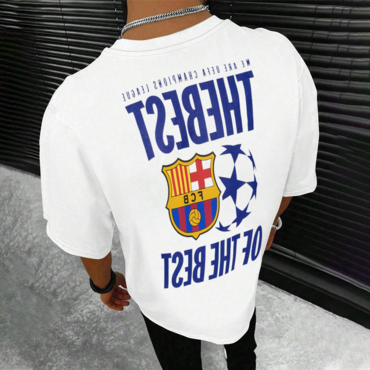 Men's Fc Barcelona Print Chic Loose Short Sleeve Oversized T-shirt