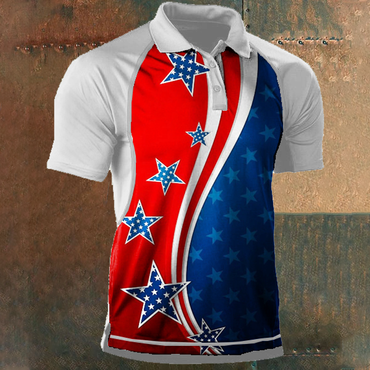 Men's American Flag Outdoor Chic Tactical Sport Polo Neck T-shirt