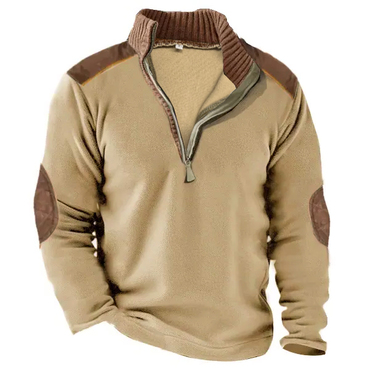 Men's 1/4 Henly Zip Chic Fleece Sweatshirt Outdoor Stand Collar Thick Tactical Top