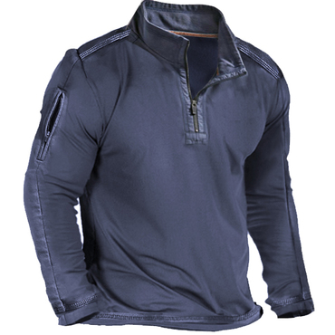 Men's Outdoor Zipper Pocket Chic Half Zip Collar Tactical Long Sleeve T-shirt