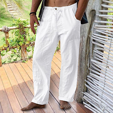 Men's Linen Elastic Waist Chic Drawstring Pocket Loose Casual Pants