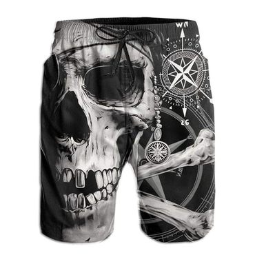 Men's Boy's Casual Novelty Chic Beach Shorts Swim Trunk Retro Swimming Trunks Pirate And Skull Compass