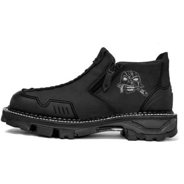Men Leather Skull Chic Zipper Casual Western Boots