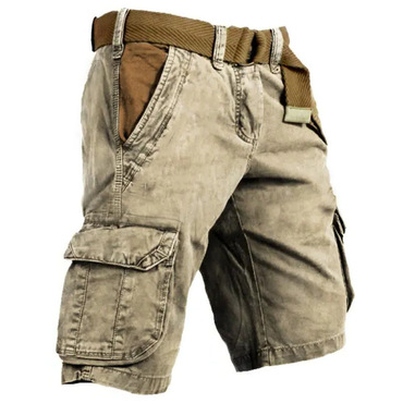 Men's Chino Shorts Outdoor Chic Retro Washed Printing Multi-pocket Contrasting Color Tactical Shorts