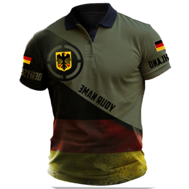 Men's Vintage German Flag Chic Eagle Print Daily Short Sleeve Polo Neck T-shirt