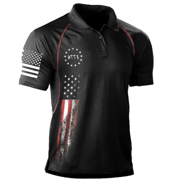 Men's 1776 Independence Day Chic American Flag Print Patriotic Polo Shirt