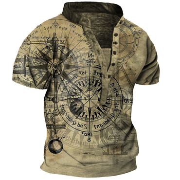 Men's Outdoor Vintage Nautical Chic Compass Print Henley Shirt