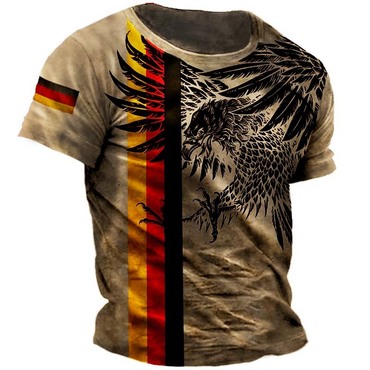 Plus Size Men's Outdoor Chic Vintage German Flag Eagle Print T-shirt