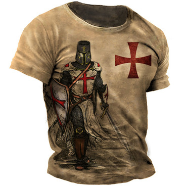 Men's Vintage Templar Cross Print Chic T-shirt