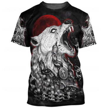 Men's Vintage Viking Wolf Print Chic Short Sleeve Crew Neck T-shirt