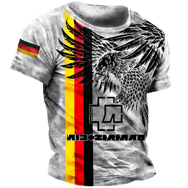 Men's Vintage Rammstein Rock Chic Band Eagle German Flag Daily Short Sleeve Crew Neck T-shirt