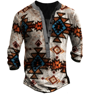 Men's Outdoor Western Ethnic Chic Aztec Graphic Henry Shirt