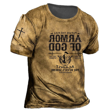 Men's Vintage Put On Chic The Full Armor Of God Cross Crew Neck Short Sleeve T-shirt