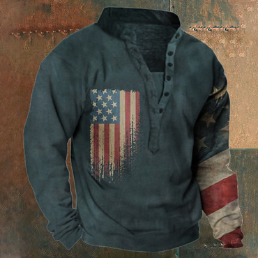 Men's American Flag Henley Chic Sweatshirt