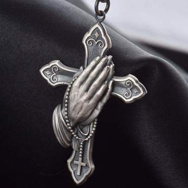 Rock Punk Hip Hop Chic Retro Faith Cross Jesus Praying Hands Alloy Stainless Steel Necklace
