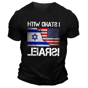 Men's Us Israel Flag Print Chic Daily Short Sleeve Contrast Color Crew Neck T-shirt