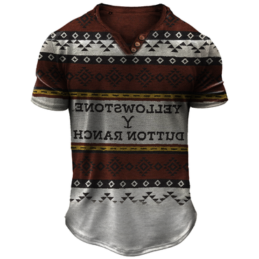 Men's Vintage Yellowstone Ethnic Print Chic Henley T-shirt