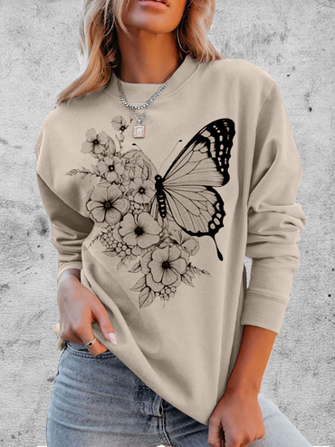 Women's Butterflies Flower Graphic Print Chic Comfortable Soft Sweatshirt Tops