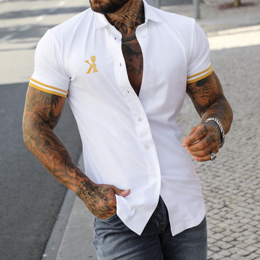 Men's Fashion Crown K Print Chic Color Matching Casual Slim Short Sleeve Shirt