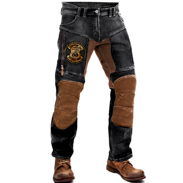 Men's Route 66 Motorcycle Chic Pants Outdoor Vintage Yellowstone Washed Cotton Washed Zippered Pocket Trousers