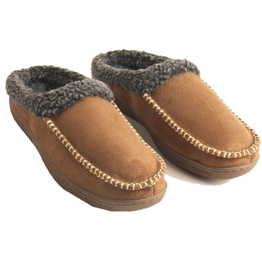 Men's Faux Fur Slippers Chic Fleece Lined Suede Leather Pull On Round Toe Casual Cotton Slippers