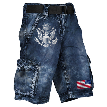 Men's American Emblem Army And Chic Navy Training Cargo Shorts Print Vintage Distressed Utility Outdoor Shorts