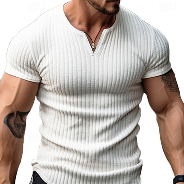 Men's V-neck Striped Pit Chic Short Sleeved T-shirt
