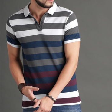 Men's Business Casual Contrast Chic Horizontal Stripe Polo Shirt