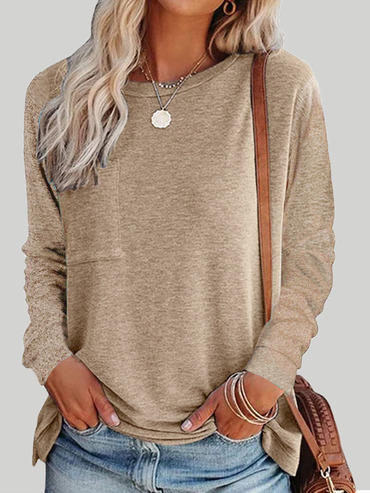 Round Neck Long Sleeve Chic Casual Loose Ladies T-shirt