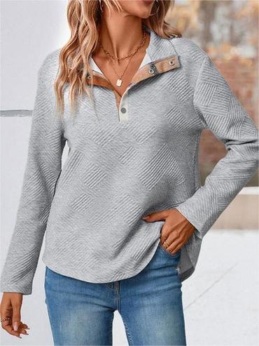 Women's Casual Plaid Button Chic Lapel Long Sleeve Sweatshirt