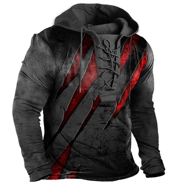 Men's Vintage Outdoor Tactical Chic Lace-up Hooded T-shirt