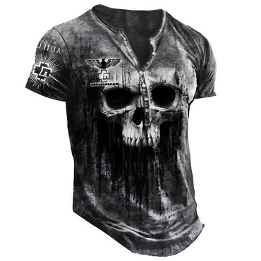 Men's T-shirt Henley Rammstein Chic Rock Band Dark Skull Vintage Summer Daily Tops