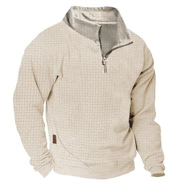 Men's Sweatshirt Quarter Zip Chic Jacquard Plaid Stand Collar Vintage Daily Tops