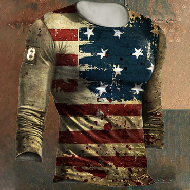 Men's American Flag Retro Print Chic Tactical Casual T-shirt