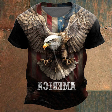 American Flag Eagle Men's Chic Vintage Daily Short Sleeve Crew Neck T-shirt