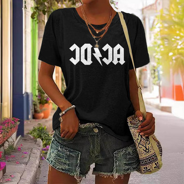 Women's Acdc Rock Band Chic Short Sleeve Crew Neck T-shirt