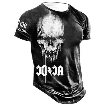 Men's Acdc Rock Band Chic Dark Skull Hells Bells Print Daily Short Sleeve Crew Neck T-shirt