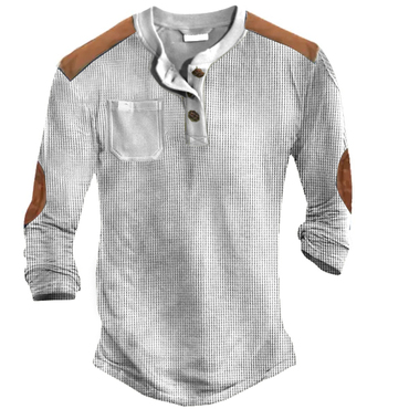 Men's Outdoor Color Contrast Chic Henley Waffle Long Sleeve T-shirt