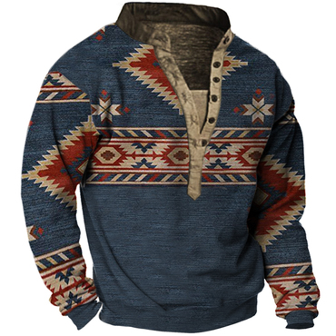 Men's Ethnic Print Henley Collar Chic Sweatshirt