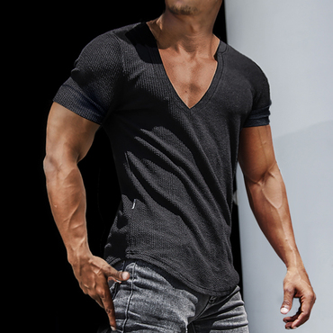 Men's Casual Slim Short Sleeve Chic T-shirt Sports Fitness Running V Neck Tops