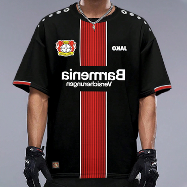 Men's Bayer Leverkusen Team Print Chic Graphic Print Casual Crew Neck Oversized T-shirt