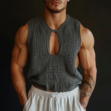 Men's Spring And Summer Chic Holiday Personalized Knitted Sleeveless Sexy Tank Top