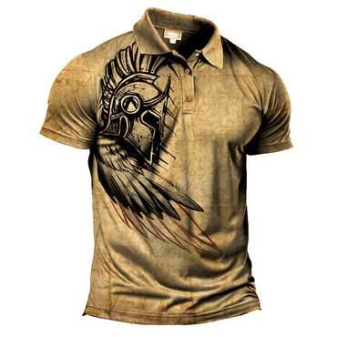 Men's Outdoor Vintage Spartan Print Chic Short Sleeve Polo T-shirt