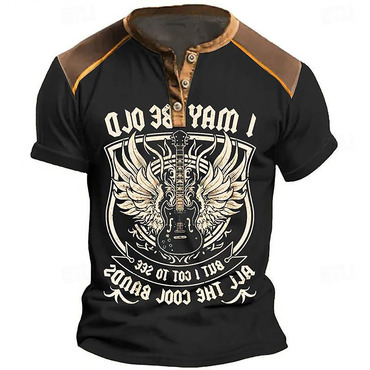 Be Old See Cool Chic Band Rock Men's T-shirt Henley Vintage Colorblock Summer Daily Tops