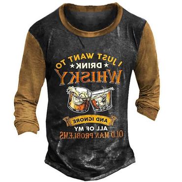 Men's T-shirt Long Sleeve Chic Henley Vintage Drink Whiskey My Old Man Colorblock Outdoor Daily Tops