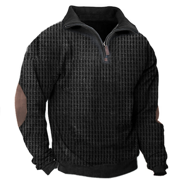 Men's Waffle Fabric Elbow Chic Patch Sweatshirt Outdoor Henley Half Zip Tactical Sweatshirt
