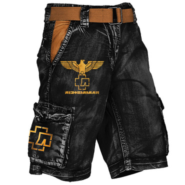 Men's Cargo Shorts Rammstein Chic Rock Band Vintage Distressed Utility Multi-pocket Outdoor Shorts